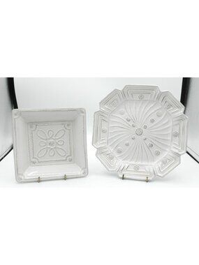 Juliska Jardins du Monde Whitewash Rimmed Square Plate set of 2 Pattern: JULJADM
